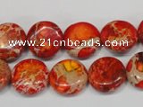 CDI518 15.5 inches 14mm flat round dyed imperial jasper beads