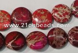 CDI786 15.5 inches 14mm flat round dyed imperial jasper beads