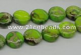 CDI91 16 inches 12mm flat round dyed imperial jasper beads wholesale