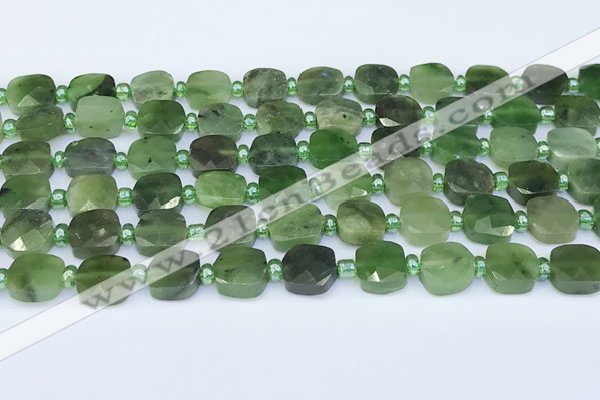 CDJ410 15.5 inches 8mm faceted square Canadian jade beads