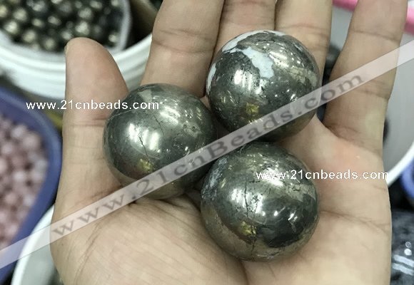 CDN10 30mm round pyrite gemstone decorations wholesale
