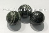 CDN1137 30mm round green silver line jasper decorations wholesale