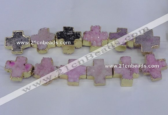 CDQ519 23*24mm - 24*25mm cross druzy quartz beads wholesale