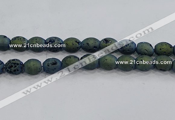 CDQ640 8 inches 12*14mm rice druzy quartz beads wholesale