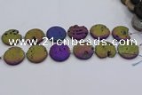 CDQ680 8 inches 30mm flat round druzy quartz beads wholesale