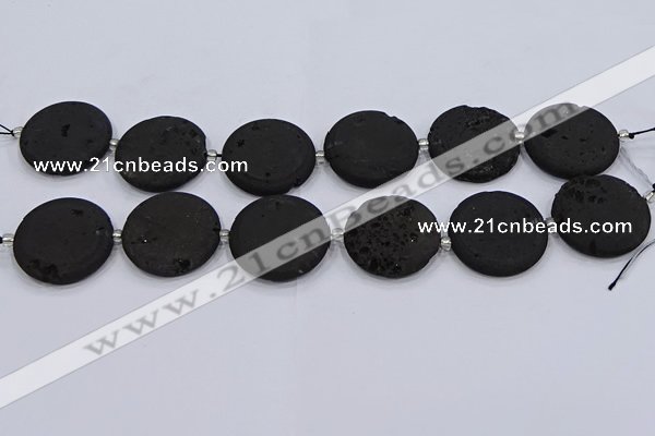 CDQ682 8 inches 30mm flat round druzy quartz beads wholesale