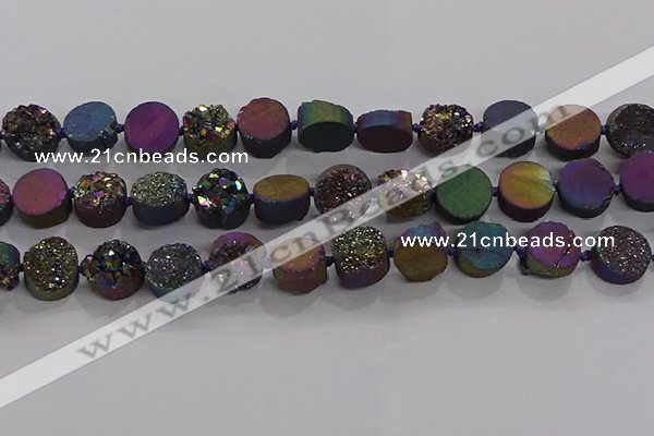 CDQ705 8 inches 12mm coin druzy quartz beads wholesale