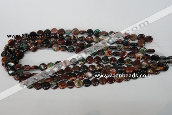 CDS198 15.5 inches 10mm flat round dyed serpentine jasper beads