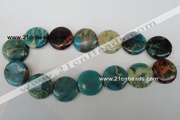 CDS33 15.5 inches 30mm flat round dyed serpentine jasper beads