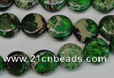 CDT170 15.5 inches 12mm flat round dyed aqua terra jasper beads