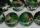 CDT174 15.5 inches 20mm flat round dyed aqua terra jasper beads