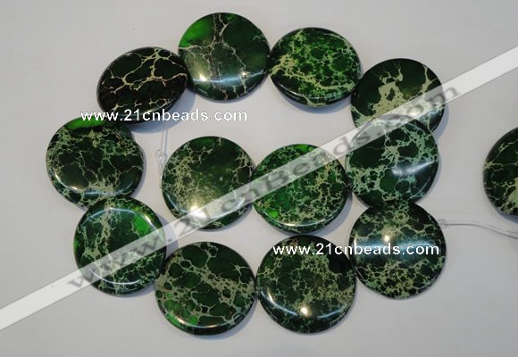 CDT177 15.5 inches 35mm flat round dyed aqua terra jasper beads