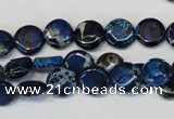 CDT230 15.5 inches 10mm flat round dyed aqua terra jasper beads