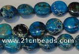 CDT305 15.5 inches 12mm flat round dyed aqua terra jasper beads