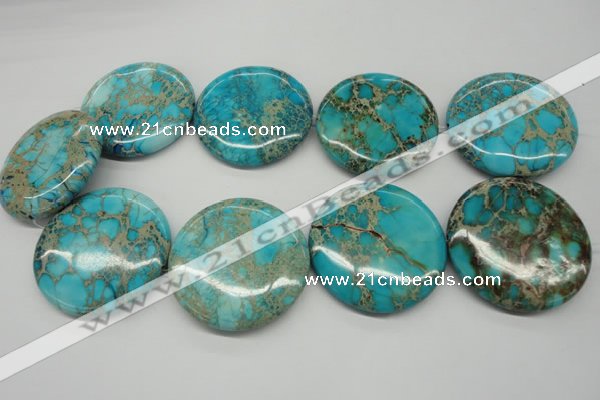 CDT353 15.5 inches 45mm flat round dyed aqua terra jasper beads