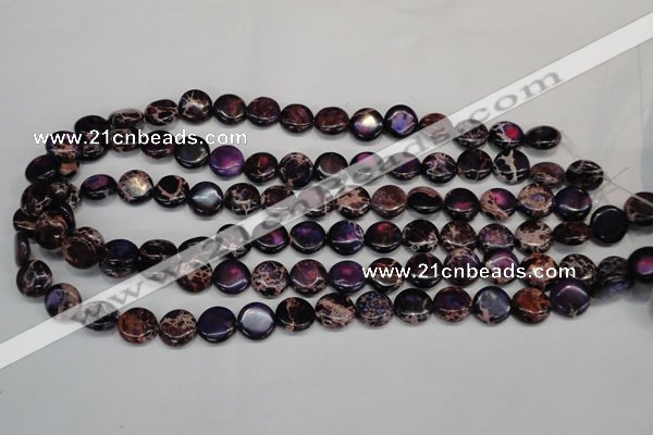 CDT398 15.5 inches 12mm flat round dyed aqua terra jasper beads