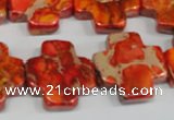 CDT563 15.5 inches 20*20mm cross dyed aqua terra jasper beads