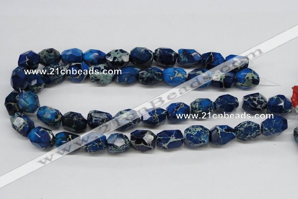 CDT64 15.5 inches 15*20mm faceted nuggets dyed aqua terra jasper beads
