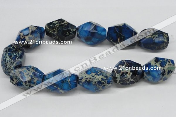 CDT65 15.5 inches 25*35mm faceted nuggets dyed aqua terra jasper beads