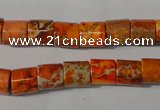 CDT737 15.5 inches 8*8mm tube dyed aqua terra jasper beads