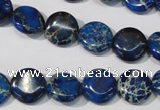 CDT906 15.5 inches 12mm flat round dyed aqua terra jasper beads