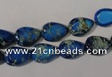 CDT915 15.5 inches 9*13mm flat teardrop dyed aqua terra jasper beads