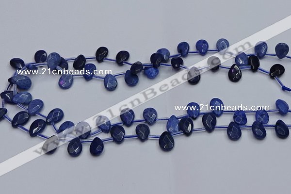 CDU219 Top drilled 8*12mm faceted flat teardrop blue dumortierite beads