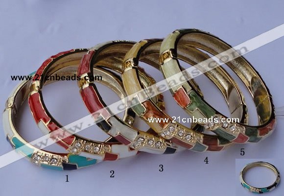 CEB08 5pcs 10mm width gold plated alloy with rhinestone & enamel bangles