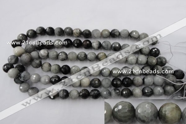 CEE354 15.5 inches 12mm faceted round eagle eye jasper beads