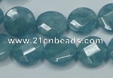 CEQ183 15.5 inches 14mm faceted coin blue sponge quartz beads