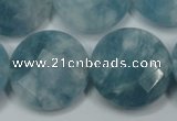 CEQ187 15.5 inches 25mm faceted coin blue sponge quartz beads