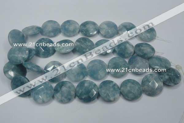 CEQ187 15.5 inches 25mm faceted coin blue sponge quartz beads