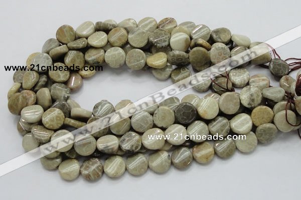 CFA19 15.5 inches 15mm twisted coin chrysanthemum agate beads