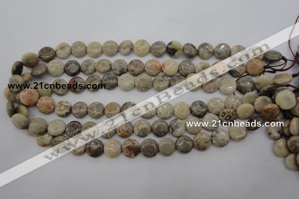 CFA228 15.5 inches 12mm flat round chrysanthemum agate beads