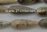 CFA232 15.5 inches 10*30mm teardrop chrysanthemum agate beads