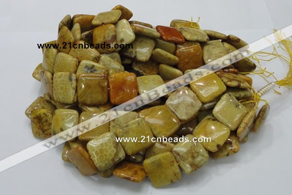 CFA39 15.5 inches 25*25mm square yellow chrysanthemum agate beads