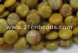 CFA40 15.5 inches 10mm flat round yellow chrysanthemum agate beads