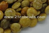 CFA41 15.5 inches 12mm flat round yellow chrysanthemum agate beads