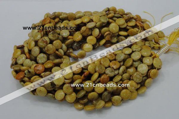 CFA41 15.5 inches 12mm flat round yellow chrysanthemum agate beads