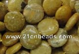 CFA42 15.5 inches 15mm flat round yellow chrysanthemum agate beads