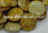 CFA43 15.5 inches 20mm flat round yellow chrysanthemum agate beads