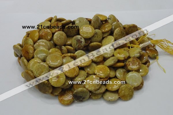 CFA43 15.5 inches 20mm flat round yellow chrysanthemum agate beads