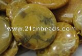 CFA45 15.5 inches 30mm flat round yellow chrysanthemum agate beads