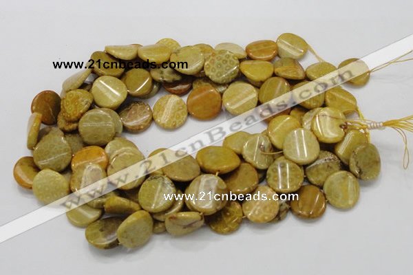 CFA56 15.5 inches 20mm twisted coin yellow chrysanthemum agate beads