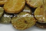 CFA58 22*30mm twisted & flat teardrop yellow chrysanthemum agate beads