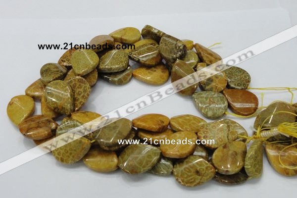 CFA58 22*30mm twisted & flat teardrop yellow chrysanthemum agate beads