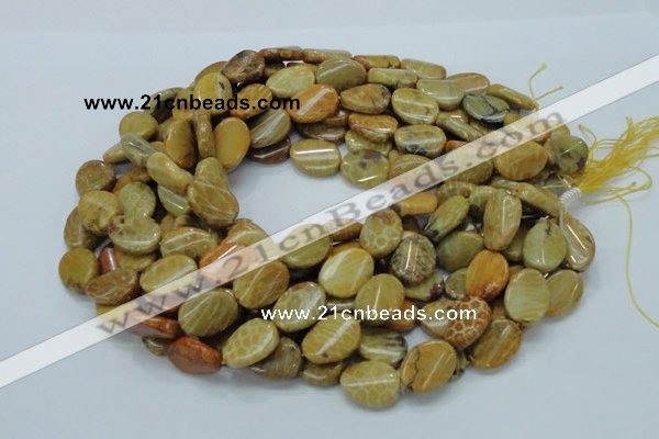 CFA59 15.5 inches 15*20mm twisted oval yellow chrysanthemum agate beads