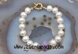 CFB1004 Hand-knotted 9mm - 10mm potato white freshwater pearl & lavender amethyst bracelet