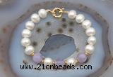 CFB1006 Hand-knotted 9mm - 10mm potato white freshwater pearl & lavender amethyst bracelet