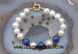 CFB1014 Hand-knotted 9mm - 10mm potato white freshwater pearl & lapis lazuli bracelet